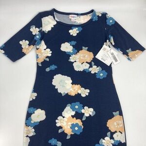 LuLaRoe Julia Dress XXS Extra Extra Small Floral Dark Blue Pattern NWT